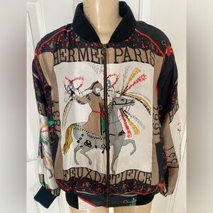 Vintage Streetwear Hermes style satin bomber jacket Size M